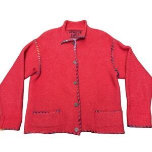 Kearse & Boys M Cardigan Sweater 100% Wool Made In Scotland Hand Embroidered Vtg